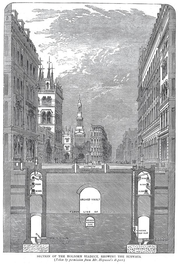 To Preserve the Skin in Health 409 Figure 2: Cross-section of London Holborn Viaduct, showing the city sewerage.