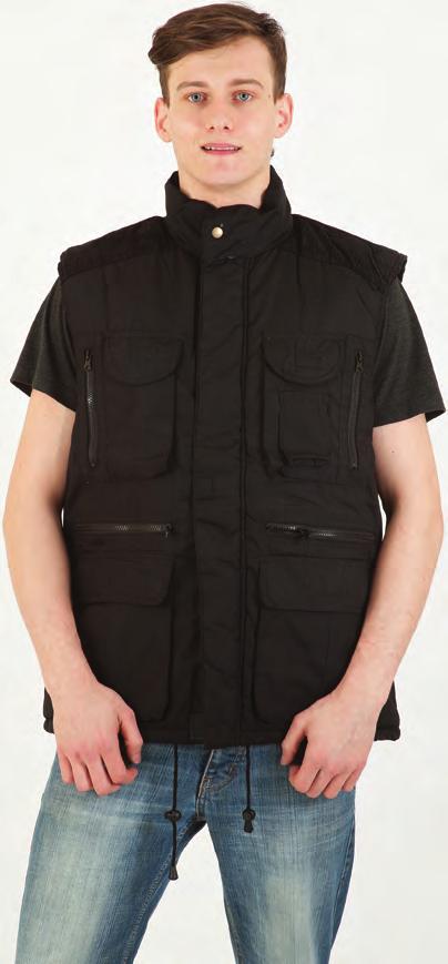 Style: FNL Colours: BLACK/STONE, NAVY/ STONE, GREEN/BLACK Sizes: M-XXL Ratio: 1:2:2:1 18 PCS PER CTN Men s Wadded gilet, zip and popper fastening, two front pockets, inside pocket, Machine washable,