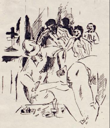 Treatment of Sick Prisoners Pen drawing by Ragnar Sørensen, date unknown.