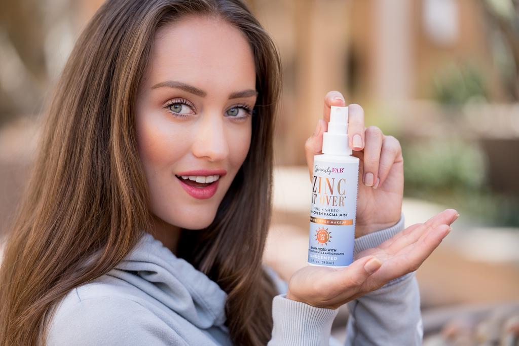 OUR PRODUCTS ZINC IT OVER FINE + SHEER SUNSCREEN FACIAL MIST The Revolutionary Sunscreen Facial Mist designed for use OVER MAKEUP! ZINC IT OVER solves a crucial dilemma.