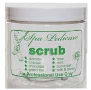 Nail Necessities 16 oz. Scrub Jar with Lid 300650 Clear flexible plastic jar with emerald green Scrub imprint.