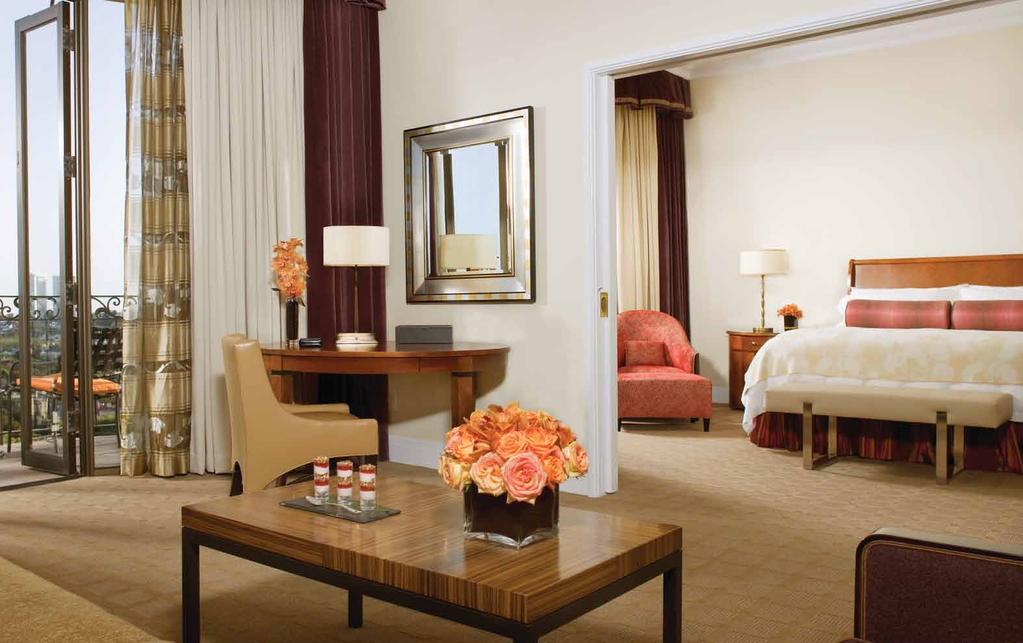 Some accommodations open onto furnished balconies, and many showcase spectacular views of Rodeo Drive,