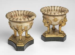 23. Two Tazzas, ca. 1780 White marble and gilt bronze H. 7 5 8 inches 24.