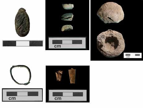 Figure 13. A sample of the objects recovered during the 2011 season. Clockwise from top left: objects 39993, 39995, 39996, 39992 and 39993.