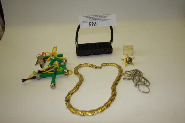 GOLD NECKLACE, HEAVY LINKS - RING SIZER DEPUTY SHERIFF PIN - SMALL COCA-COLA PIN - MAGNETS -