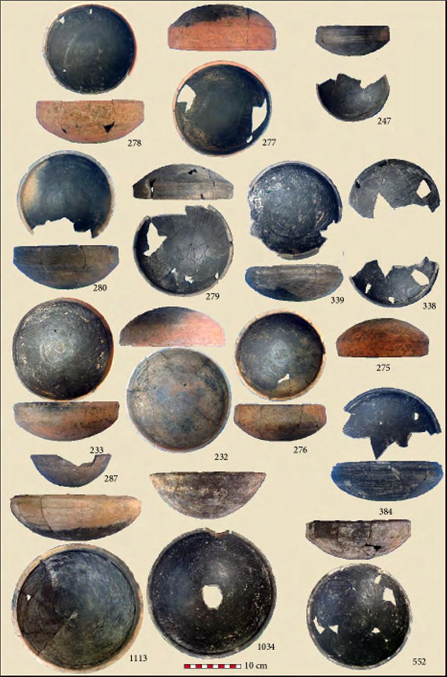 JOURNAL OF INDO-PACIFIC ARCHAEOLOGY 34 (2014) Figure 35: The ceramic vessels from occupation contexts. Cat. 277-8 A2 5:3 F1; cat. 247 B1 5:1 F1; cats. 279-280 B1 5:2; cat. 338-9 X1 3:1 F1; cats.