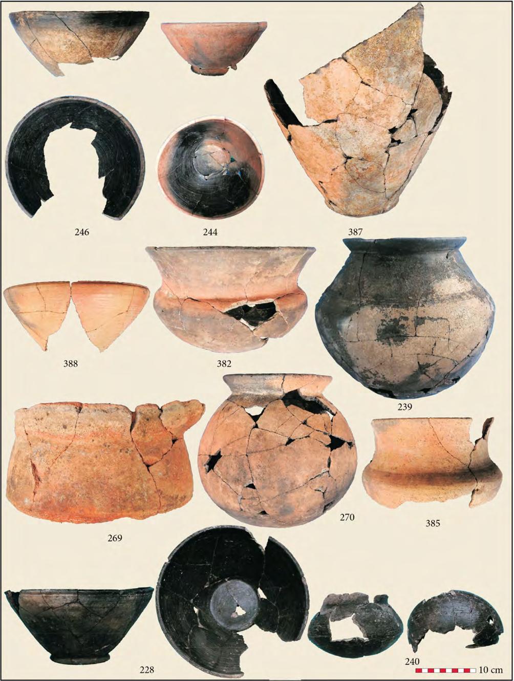 HIGHAM ET AL.: THE EXCAVATION OF NON BAN JAK, NORTHEAST THAILAND - A REPORT ON THE FIRST THREE SEASONS Figure 36: The ceramic vessels from occupation contexts Cat. B1 5:1 F1; cat. 244 B2 5:1 F2; cat.