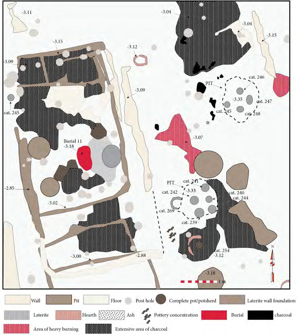 JOURNAL OF INDO-PACIFIC ARCHAEOLOGY 34 (2014) Figure 7: The surface of layer 5-1, showing the plan of a residential structure. Note the infant burial 11 cut through a floor.