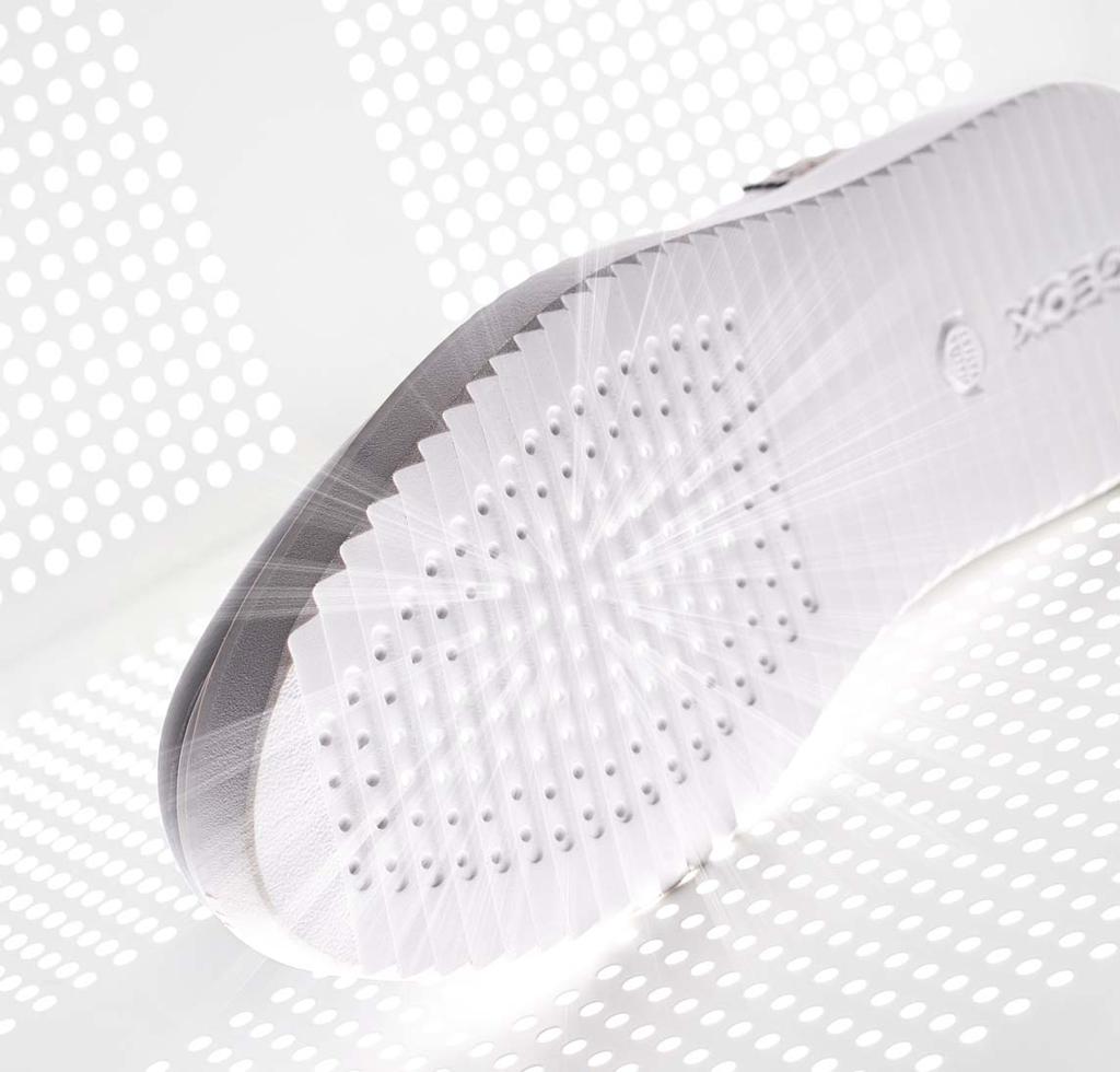 GEOX BREATHABLE SYSTEM Geox perforated the rubber sole of the shoe and placed in its interior a special membrane with a microporous structure.