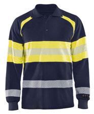 25 FLAME 3438 MULTINORM PIQUE LONG SLEEVES 1726 59% modacrylic, 39% cotton, 2% antistatic, pique knitted, flame retardant, antistatic, 220g/m², Arc Rating 6,3 cal/cm² 8933 Navy blue/yellow DETAILS: