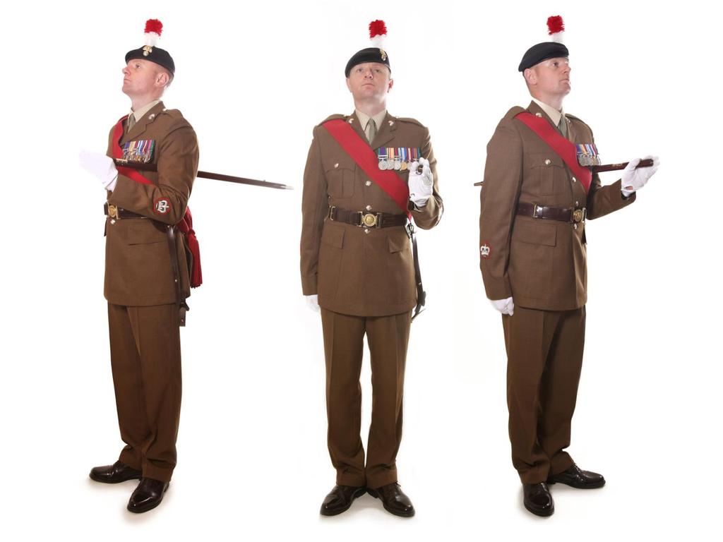 No.2 Service Dress Warrant Officers Items Beret, Cap-badge and Hackle No.2 Dress (fawn) shirt No2 Dress Tie No.2 Jacket with correct buttons and collar badges. As per headdress direction.