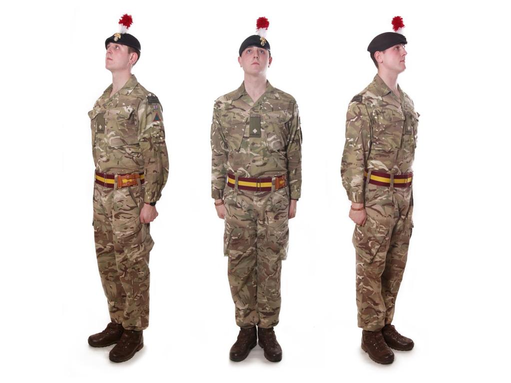 No.8 Working Dress Officers Items Beret, Cap-badge and Hackle Black Cap badge Green/brown t-shirt Issued shirt MTP or 95 style First, Fifth and Fusilier TRFs As per headdress direction.