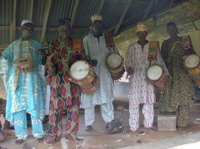 morale in ruling the Oyo kingdom each day. Some of these drums include the Iya Ilu, Gangan, and Kanango. Figure 5. Traditional drummers of the New Oyo empire.