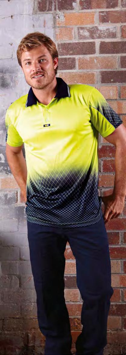 characteristics 160 gram Microfibre AIRWEAR CODES YELLOW/NAVY V1004-YN ORANGE/NAVY V1004-ON FEATURES UPF 50+ / Breathable / Quick Dry / Day / Fluoro FIREWIRE AIRWEAR POLO SHIRT S/S V1009