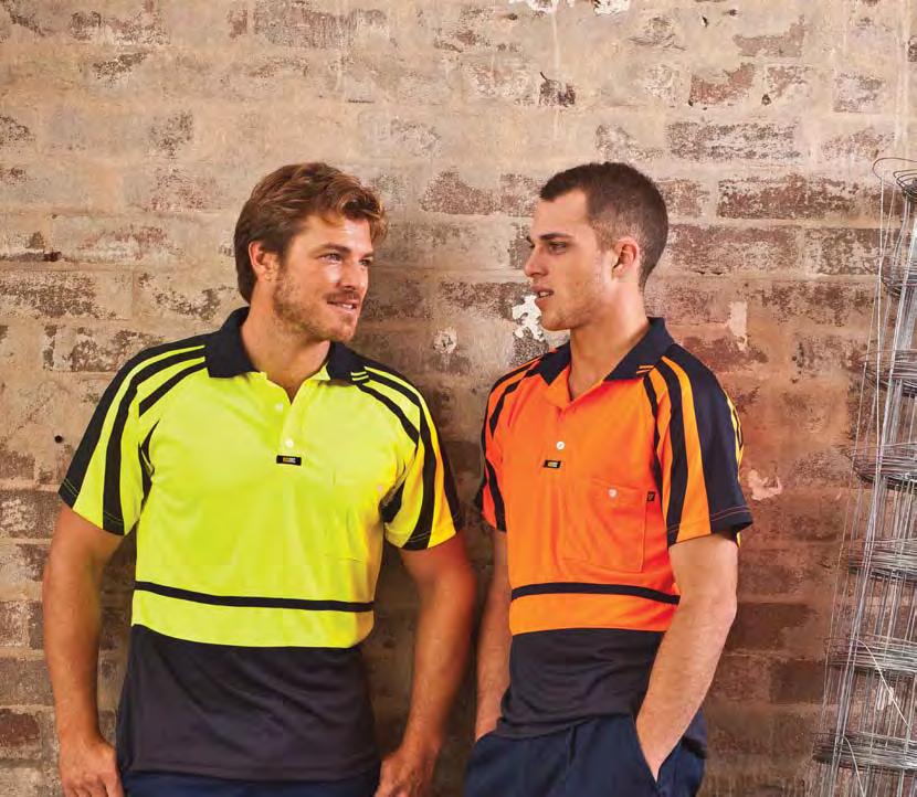 50+ / Breathable / Quick Dry / Day / Fluoro VORTEX MICROFIBRE POLO SHIRT S/S VVPMS Genuine soft-touch microfibre Contrasting sleeve stripe design and unique work panels Natural moisture removal