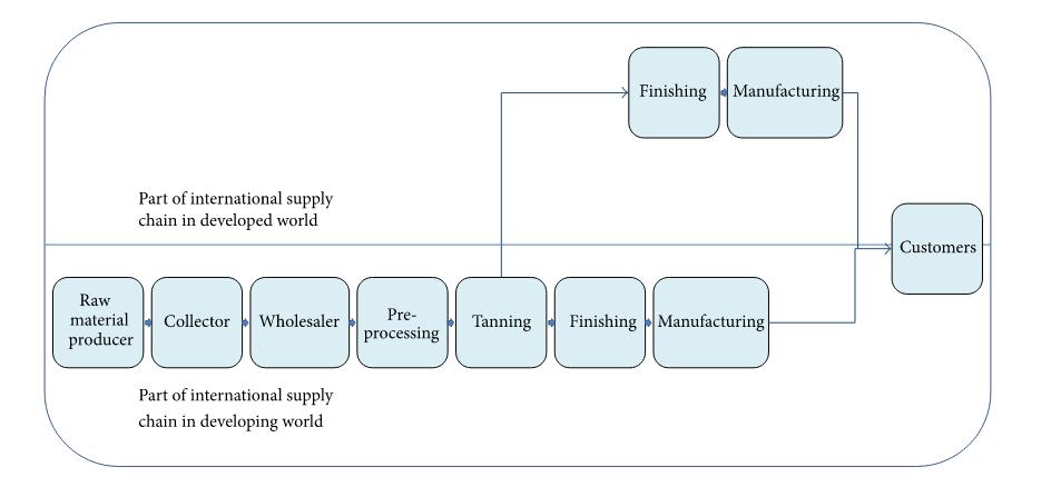 2.4. Supply Chain: Figure 1: Leather Supply Chain 11 The above figure shows the supply chain integration of leather industry. The process starts from production of raw material.