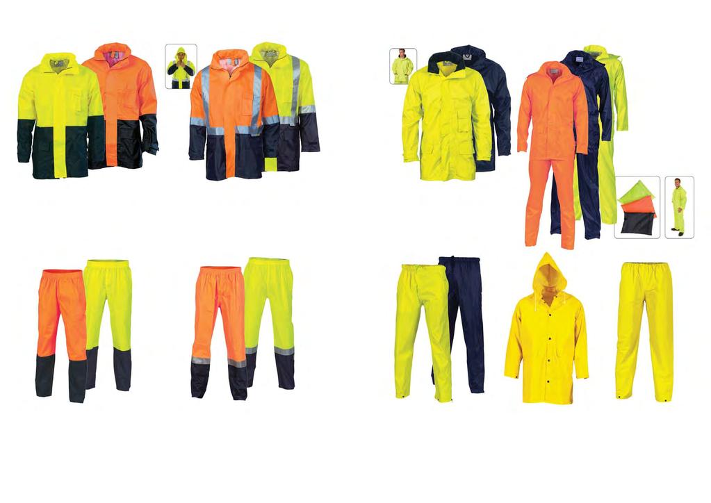 HIVIS SAFETY WEAR HIVIS DAY, D/N LIGHTWEIGHT RAIN WEAR 190D POLYESTER/PU COATED WATERPROOF FABRIC LW RAIN WEAR PLEASE NOTE THE BELOW PRODUCTS DO NOT COMPLY WITH AS/NZS HIVIS STANDARDS 200D & 170D