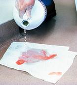 Use absorbent material soaked in disinfectant to cover the spill Cover the spill with paper