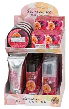 00) ppb7720 pomegranate & passionfruit 34 piece Personal Care Display Each display contains 6 each of Body Lotion, Body Wash, Body Mist, Bath Soaps, and 4 Body Butters.