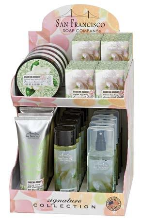 00) gbb4220 gardenia bouquet 34 piece Personal Care Display Each display contains 6 each of Body Lotion, Body Wash, Body Mist, Bath Soaps, and 4 Body Butters.
