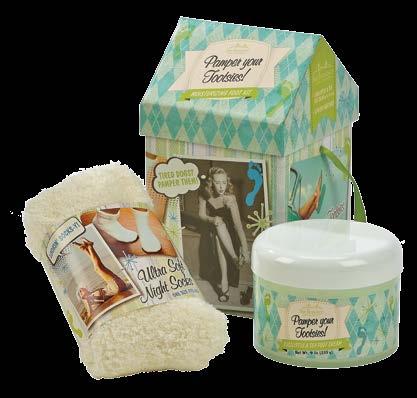 foot care kits Fun and luxurious Our Foot Care Kits contain an 9 oz. Foot Cream and one pair of one-size-fits-all ultra-soft night socks.