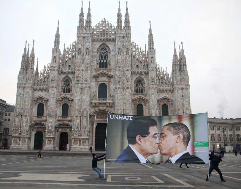 The Cannes Grand Prix-winning Unhate campaign erected in
