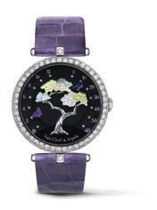 From the Earth to the Moon White gold and diamond paved case Miniature painting, champlevé enamel and marquetry of black jade and agate dial Diameter: 42 mm Alligator strap White gold and diamond