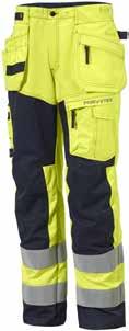 Carpenter trousers, Parvotex 250 Multi-norm trousers with new, inherent light-weight fabric. Double utility pockets with compartments for tools and pens, zip-up safety pocket on left hand side.
