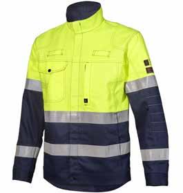8 cal/cm2 Oeko-Tex 260287211 Yellow/Navy High-visibility flame-resistant    Wash at: 60 C Size: 44-60, 88-120, 146-156 CE: EN ISO 20471 class 1 EN ISO 11612 A1 B1 C1 F1 EN 1149-5 IEC 61482-2 class 1