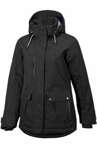 Removable and adjustable hood. Two front button-up pockets and two side zip-up pockets. Chest pocket with waterproof zip.