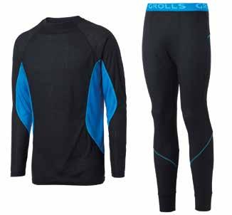 Wind, rain and cold Base layer Grolls Complete base layer (undershirt and long underpants) made of treated polyester.
