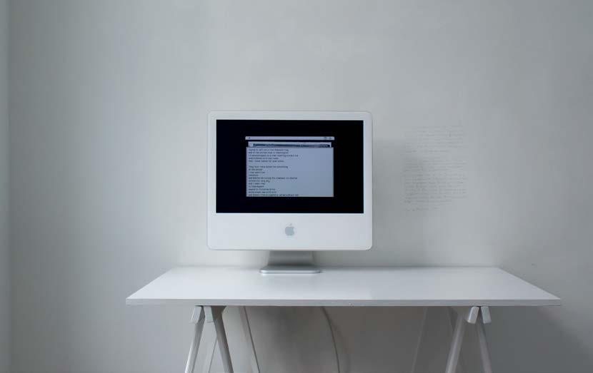 untitled (Agrippa), 2014 imac G5, video (20:13, loop, mute), wood, aluminum, lacquer, pencil. dimensions variable above: exhibition view «Schichtwechsel», Wuppertal.