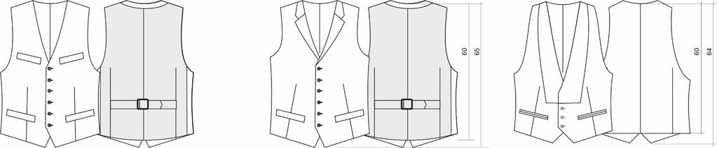 Pre-designed waistcoats ; CG00165 Model: Spencer CB 60 cm FL 65 cm VL 29 cm 6 button SB waistcoat 4 welt pockets Fabric back Fabric strap ; CG00166 Model: Spencer CB 60 cm FL 65 cm VL 29 cm 6 button