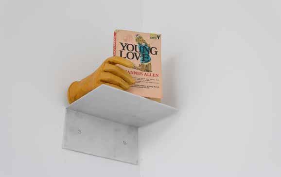 Young love Painted yellow glove, vintage book, 22 x 17,5 x 11 cm, aluminium