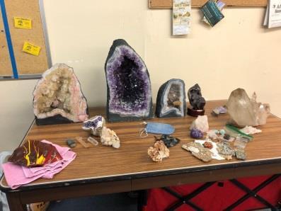 Lana Heller-Wood & her sister Mara shared a box of rocks that they have decorated this past month for the Wheel of Fortune. Mara donated rocks that she brought from the Kern River.