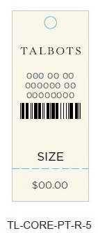 non washed garments 4 Label - Hangtag - Main - TL-CORE-PT-R Price Ticket: Order according to entity.