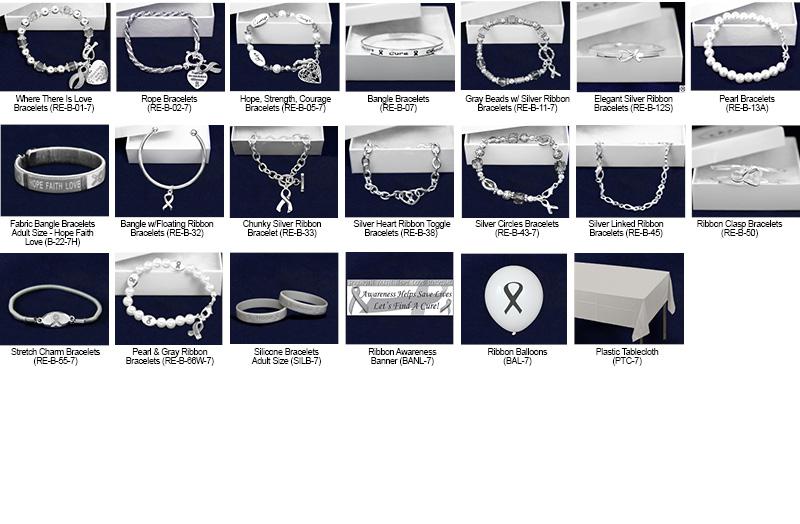 (BRAKIT-7) Kit includes: 4 - Where There Is Love Bracelets (RE-B-01-7) 4 - Rope Bracelets (RE-B-02-7) 4 - Hope, Strength, Courage Bracelets (RE-B-05-7) 4 - Bangle Bracelets (RE-B-07) 4 - Gray Beads