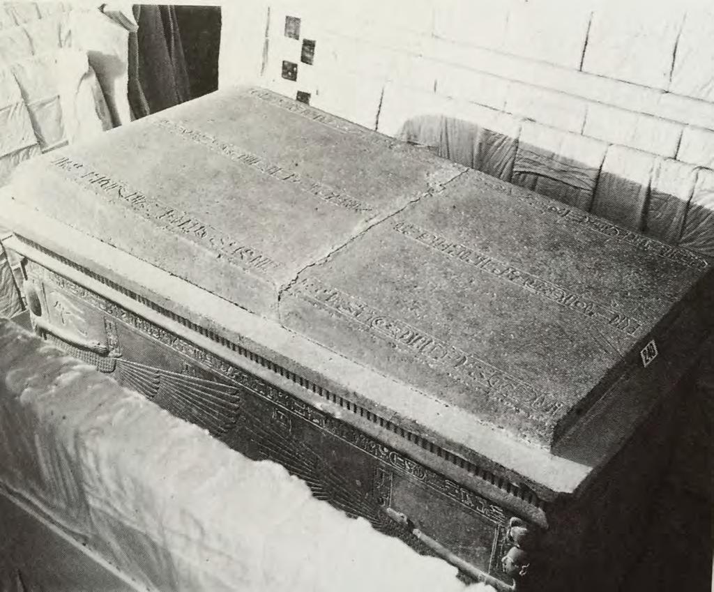 The stone cover of Tut's sarcophagus was cracked in two pieces and repaired