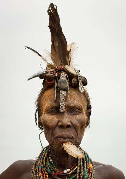 Southern Ethiopian tribes recycle everything. Old watches can make great additions to headdresses among the Dassanech.