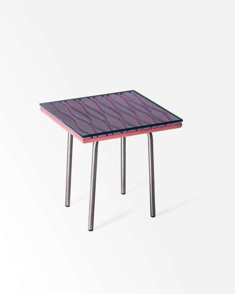 AMOR side table*, 2015 Valchromat, stainless steel,