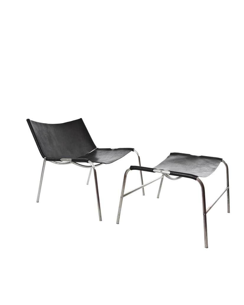 SELA armchair, 2011 Stainless steel, leather SELA stool, 2011 Stainless steel, leather