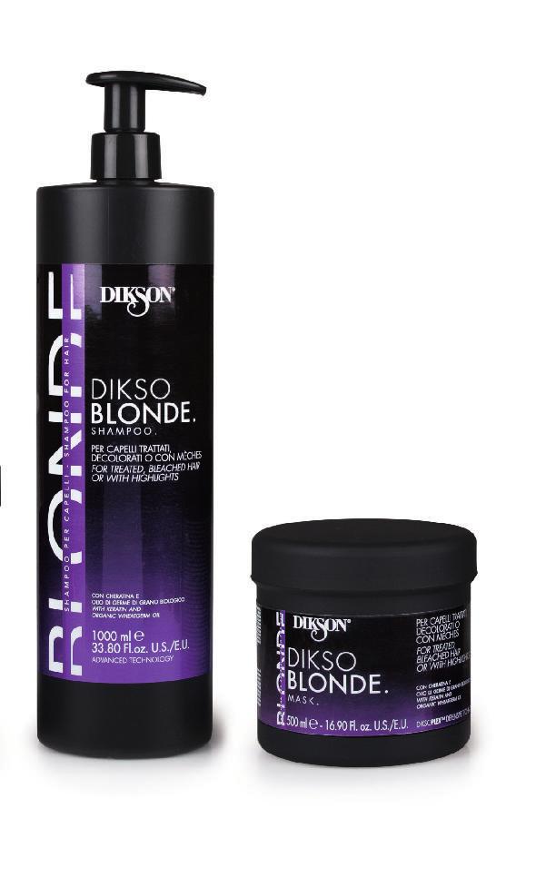 DIKSO BLONDE. BRINGS TOGETHER THE SYNERGY OF: 1. ADVANCED FAST SUPER BLEACH Non-volatile scented heavy powder with ORGANIC WHEATGERM OIL Lifts UP TO 9 SHADES 2.