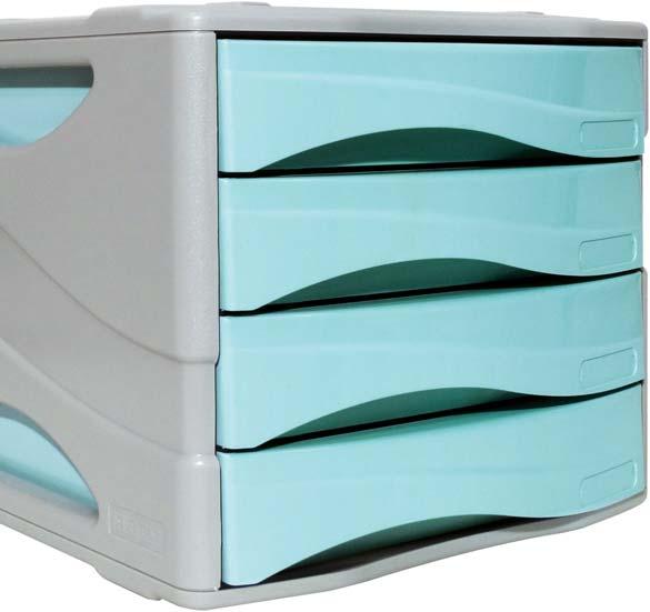 4 drawers in unbreakable material with quiet operation, slide stop, hole on the base to facilitate withdrawal of documents, label supplied. Useful drawer size cm 25 x 32 x 5 h.
