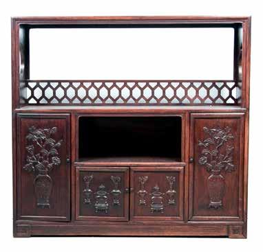 3cm A wooden cabinet, of square form, the shallow cabinet comprised of four niches with four opening