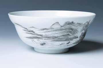 2cm $2000-$2500 203 民国灰色山水大碗 洪宪年制 款 The Republic period bowl of deep side with an everted rim, the bowl decorated