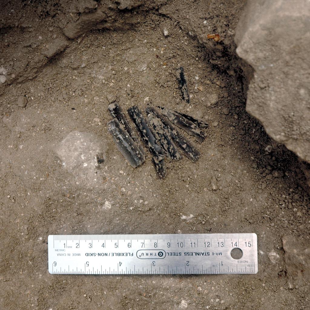 Figure 35. Cache 123 with obsidian blades viewed from the west. Cache 137.