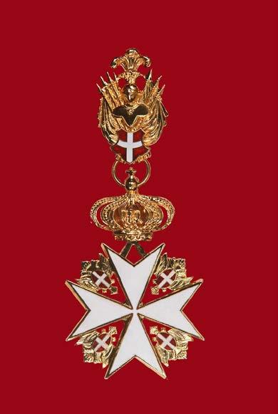 INSIGNIA OF THE ORDER The badge of the insignia of the Order has an eight pointed white enamelled cross.