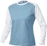 Two coloured mens long sleeve t-shirt in single jersey. Contrast colour on sleeve and neck banding. Single jersey, 100% combed cotton, pre-shrunk.