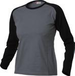 Contrast colour on sleeve and neck banding. Single jersey, 100% combed cotton, pre-shrunk.