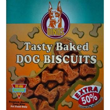 Dinos Tasty Baked Dog Biscuit Feed Dinos Tasty Baked Dog Biscuits to your dog as supplementary treats for breakfast, in between meals,